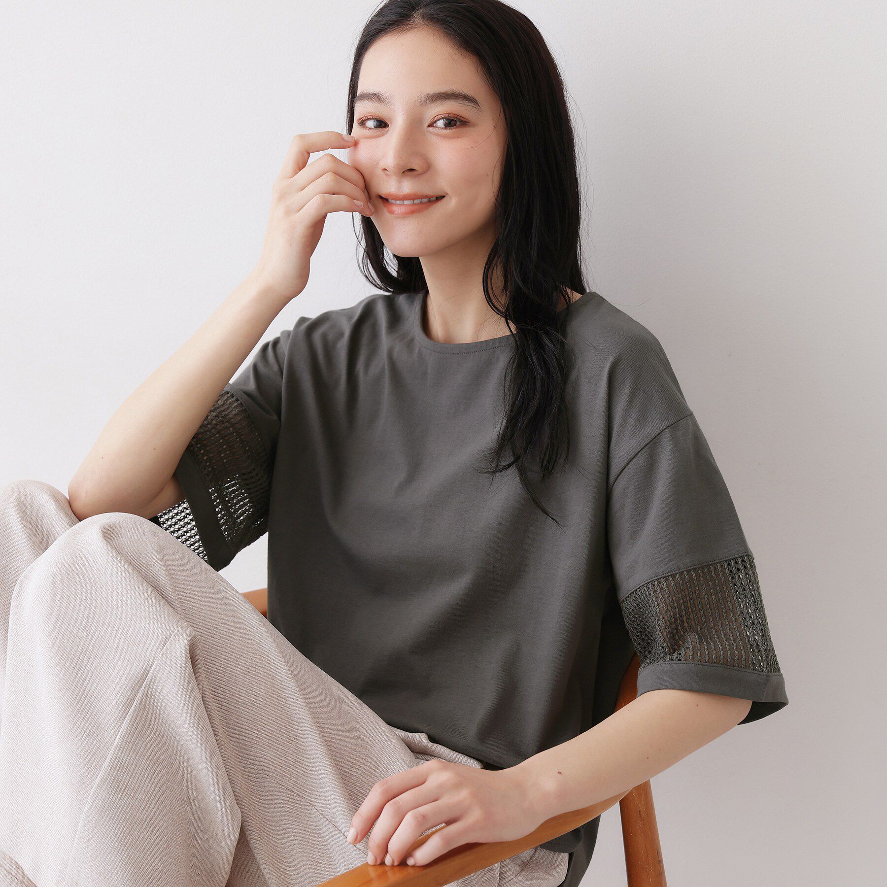 Dessin「【接触冷感】メッシュレーススリーブプルオーバー」|Tシャツ・カットソー|