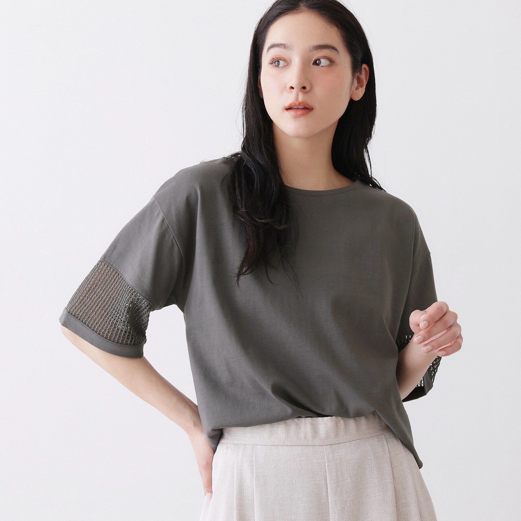 Dessin「【接触冷感】メッシュレーススリーブプルオーバー」|Tシャツ・カットソー|