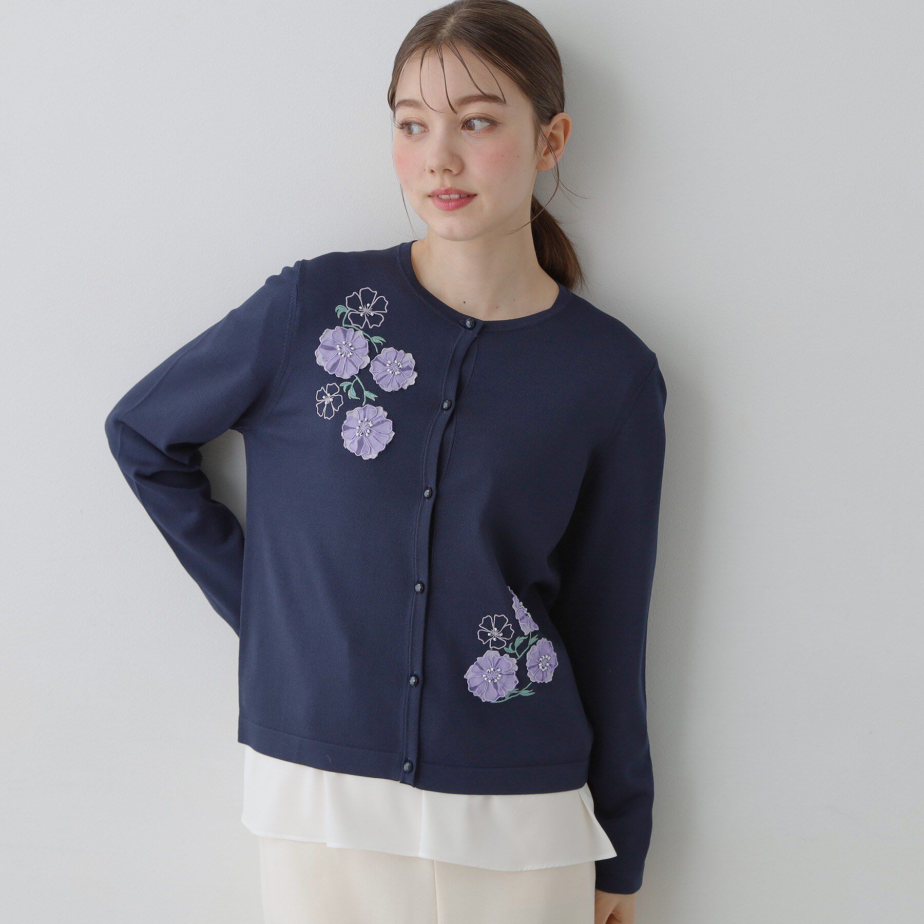 SunaUna「【SS～Lサイズ展開／フラワー刺繍】クラフトニットカーディガン」|カーディガン|