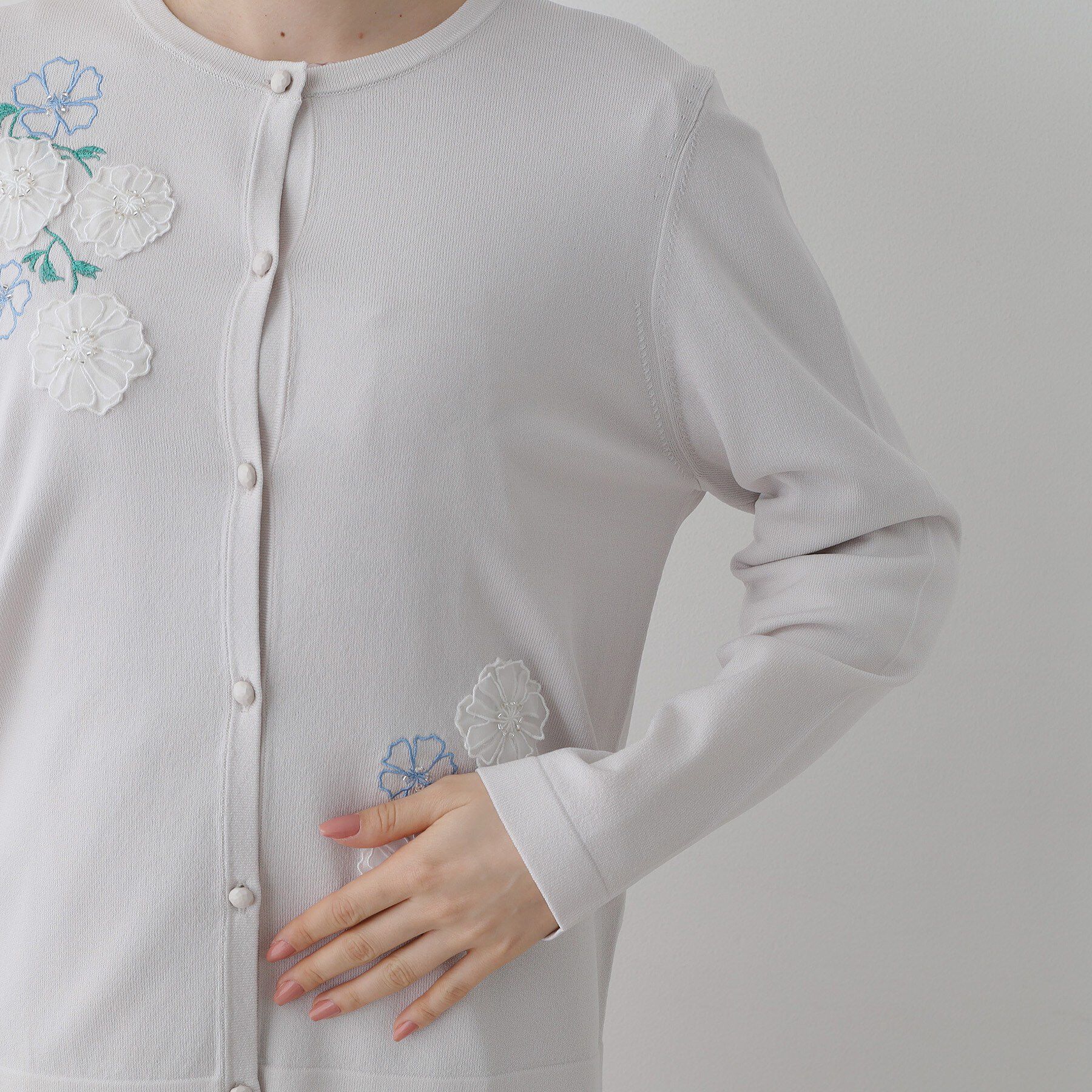 SunaUna「【SS～Lサイズ展開／フラワー刺繍】クラフトニットカーディガン」|カーディガン|