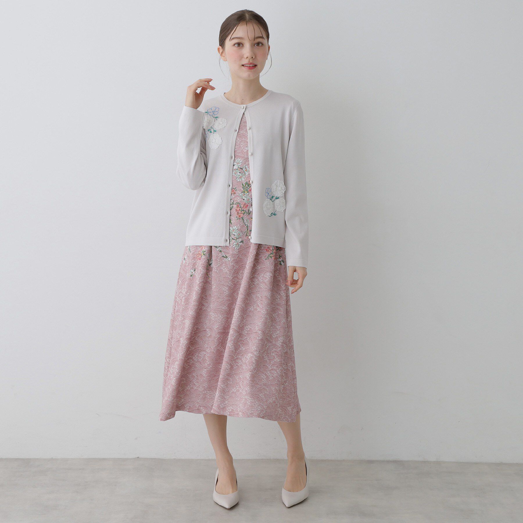 SunaUna「【SS～Lサイズ展開／フラワー刺繍】クラフトニットカーディガン」|カーディガン|