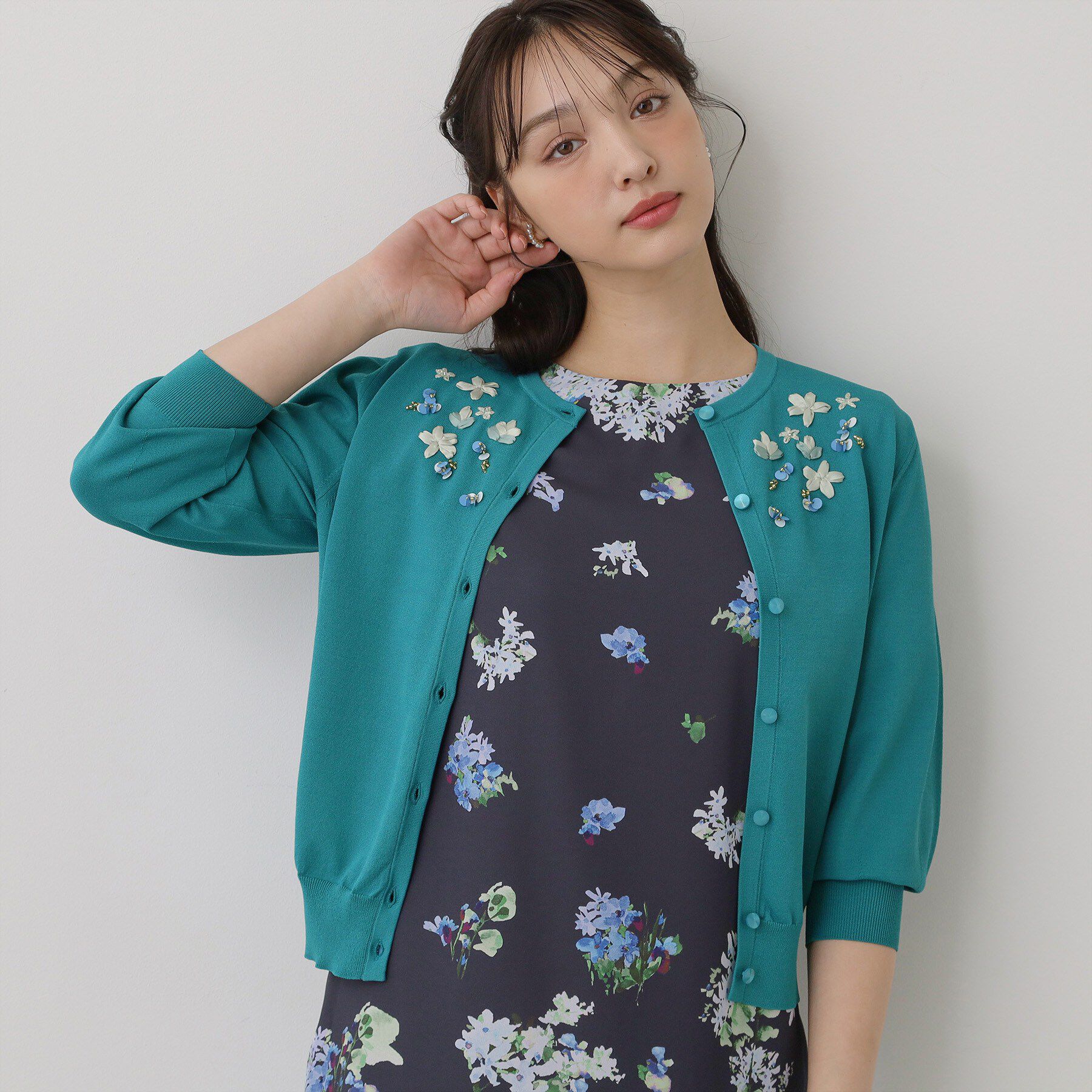 SunaUna「【SS～Lサイズ展開／スパンコール・ビジュー・刺繍】クラフトカーディガン」|カーディガン|ミントグリーン(02