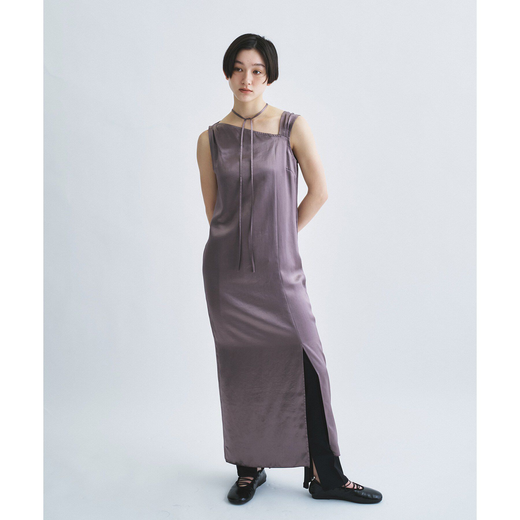 CODE A「satin neck slit dress」|ワンピース|