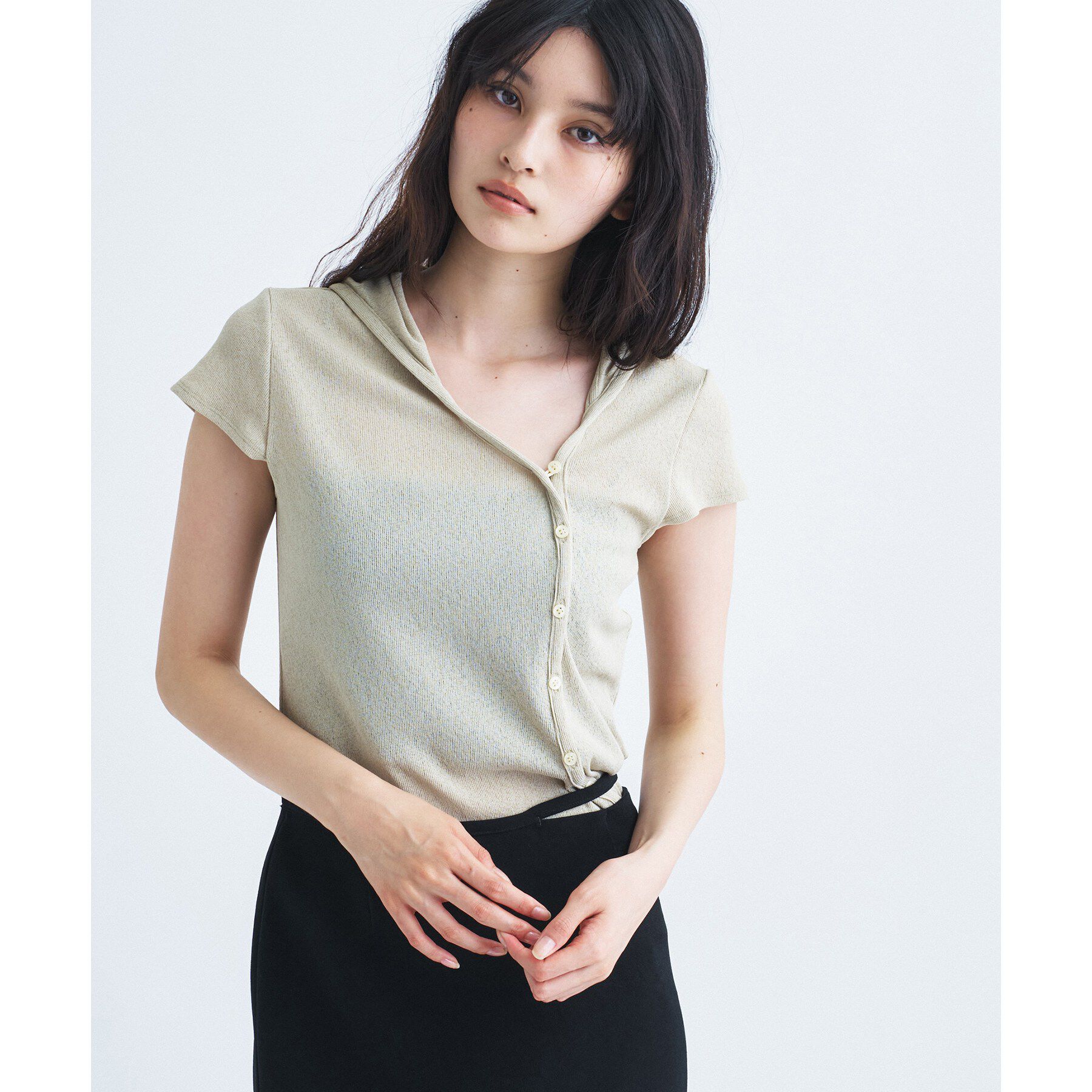 CODE A「soft button hood tee」|Tシャツ・カットソー|ライトグリーン(02