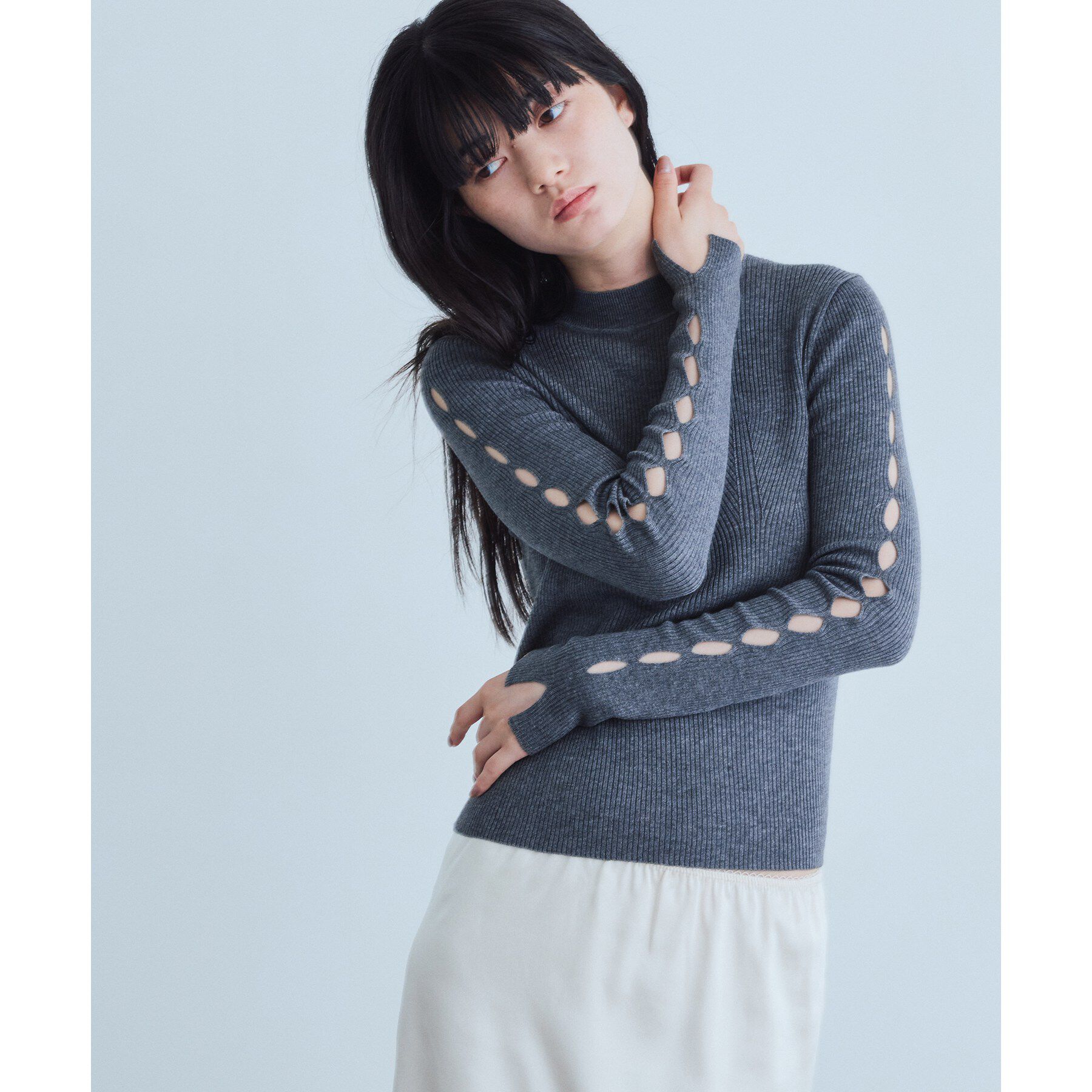 CODE A「cut－out sleeve knit top」|ニット・セーター|グレー(012)