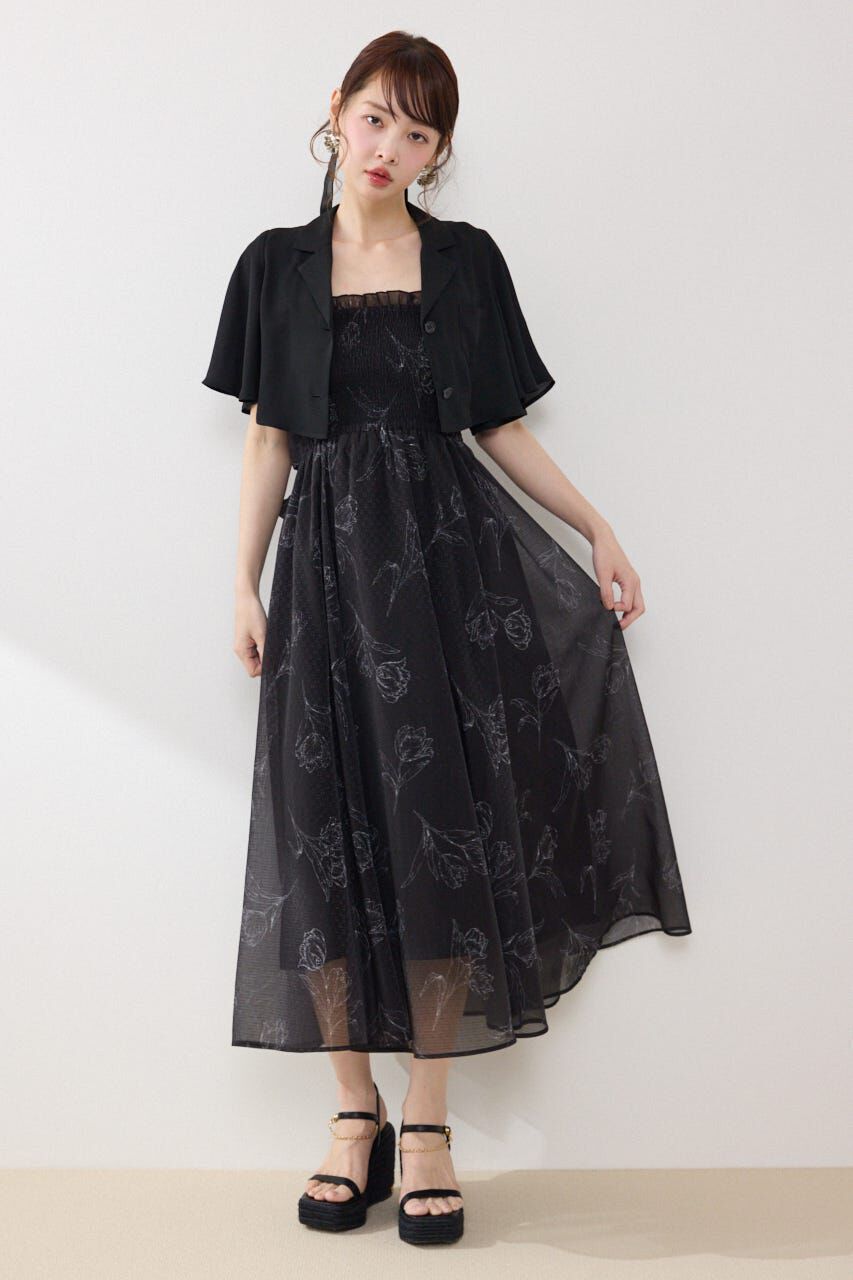 rienda「ブラウスセットフラワーパターンワンピース」|ワンピース|BLK