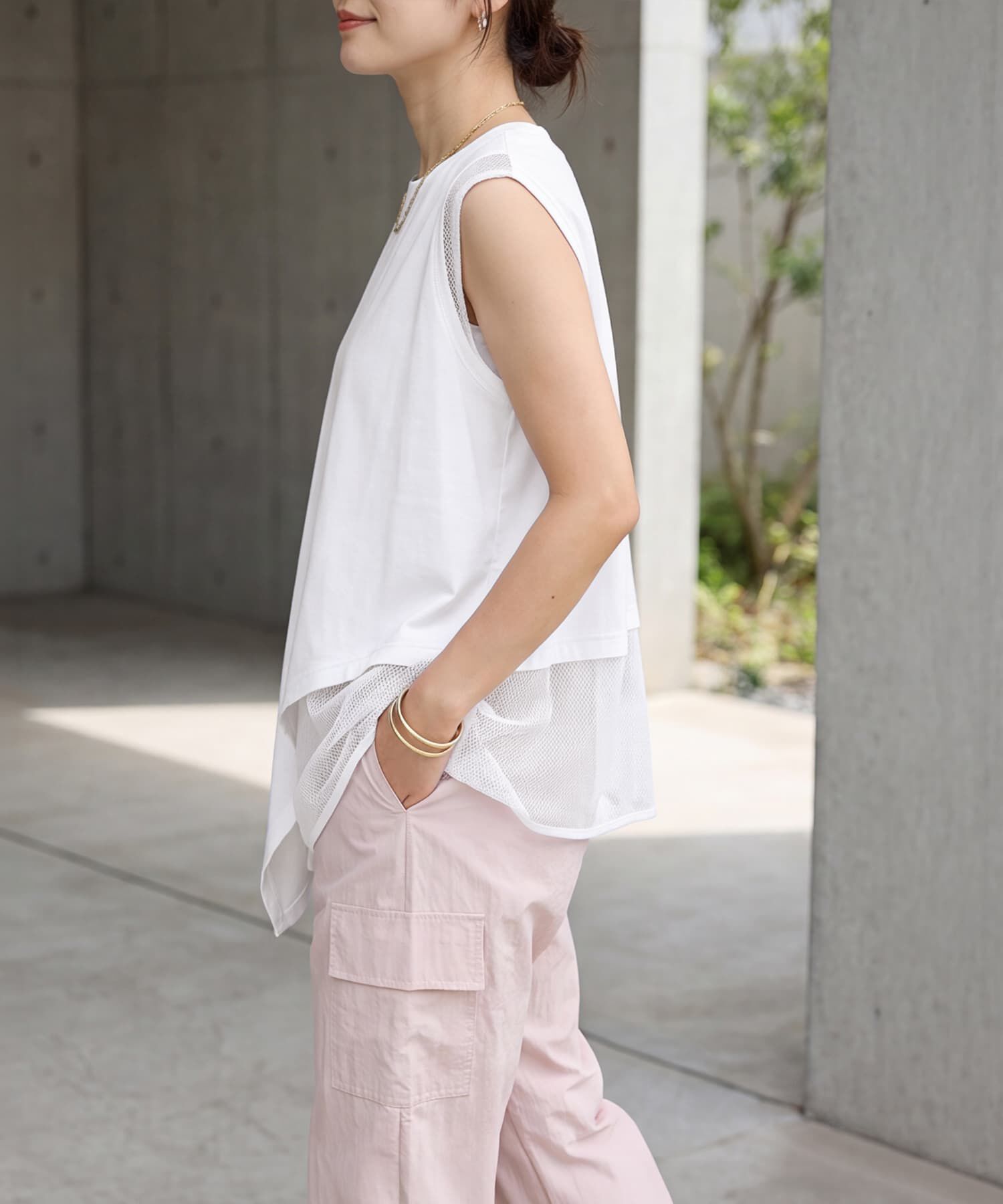STYLE DELI「【selection】裾メッシュレイヤードノースリカットtops」|タンクトップ|