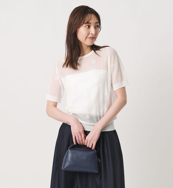 UNITED ARROWS「シアー フラワー ショートスリーブ ニット ‐ウォッシャブル‐」|ニット・セーター|
