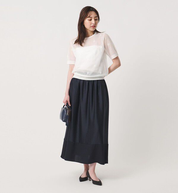 UNITED ARROWS「シアー フラワー ショートスリーブ ニット ‐ウォッシャブル‐」|ニット・セーター|
