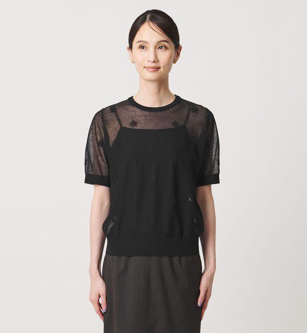 UNITED ARROWS「シアー フラワー ショートスリーブ ニット ‐ウォッシャブル‐」|ニット・セーター|