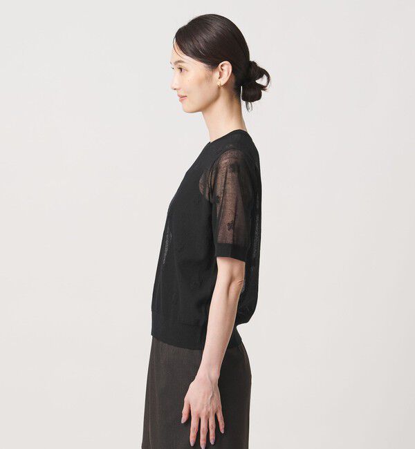 UNITED ARROWS「シアー フラワー ショートスリーブ ニット ‐ウォッシャブル‐」|ニット・セーター|