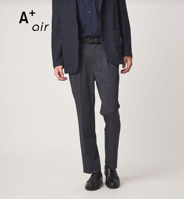 UNITED ARROWS green label relaxing「A+ air PE/PU トリコット プリント スタンダード 1プリーツ スラックス -ストレッチ・接触冷感・通気性-」|スラックス|NAVY