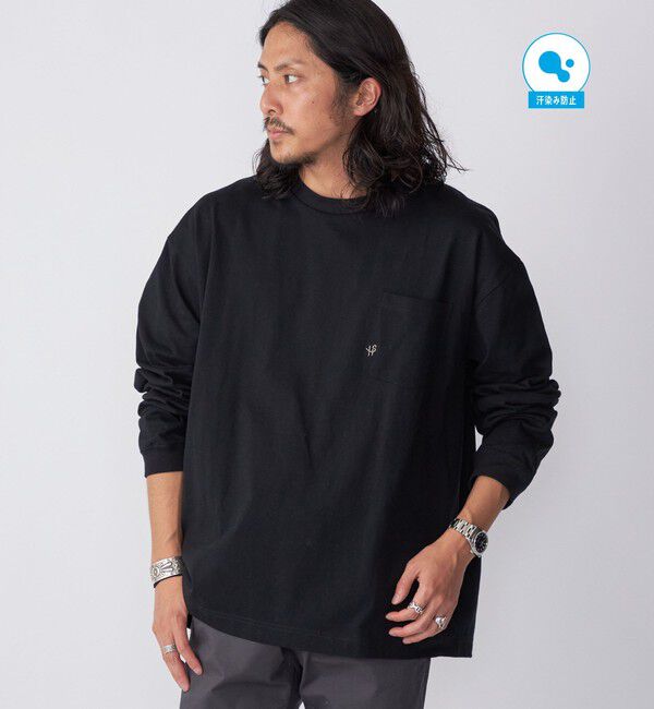 SHIPS「【WEB限定】SHIPS:〈汗染み防止加工〉ワンポイントロゴ ビッグシルエットヘビーウェイトTシャツ」|Tシャツ・カットソー|ブラック
