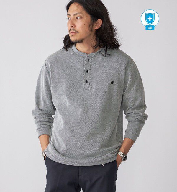 SHIPS「【WEB限定】SHIPS:〈抗菌・防臭〉ワンポイントロゴ バーズアイ ヘンリーネック 長袖 Tシャツ」|Tシャツ・カットソー|ダークグレー