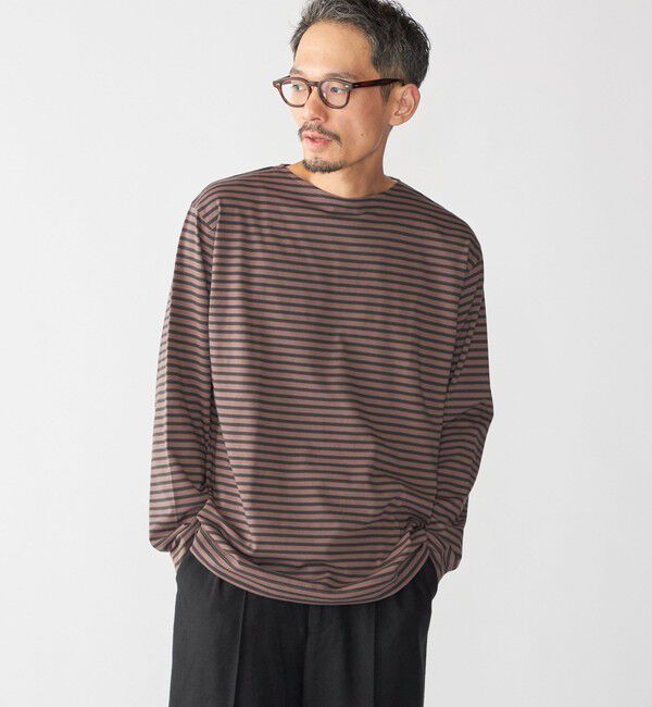 SHIPS「【WEB限定】SHIPS: バスク ボーダー ボートネック ワンポイントワッペン ロングスリーブ Tシャツ」|Tシャツ・カットソー|ブラック