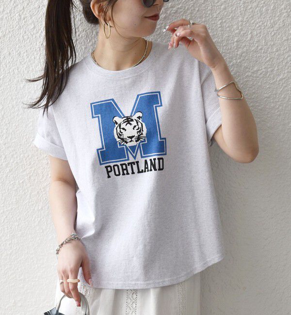 SHIPS any「【SHIPS any別注】THE KNiTS:〈洗濯機可能〉ラウンドヘム プリント ショート TEE」|Tシャツ・カットソー|