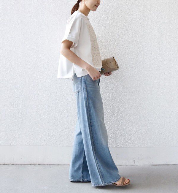 SHIPS for women「【WEB限定】〈汗染み防止/手洗い可能〉クロシェ レース ドッキング ショート スリーブ TEE」|Tシャツ・カットソー|