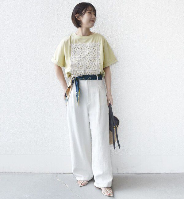 SHIPS for women「【WEB限定】〈汗染み防止/手洗い可能〉クロシェ レース ドッキング ショート スリーブ TEE」|Tシャツ・カットソー|