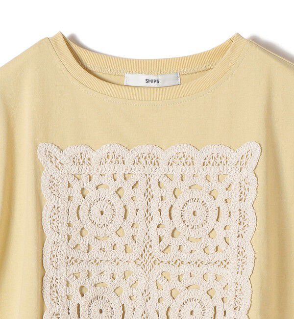 SHIPS for women「【WEB限定】〈汗染み防止/手洗い可能〉クロシェ レース ドッキング ショート スリーブ TEE」|Tシャツ・カットソー|