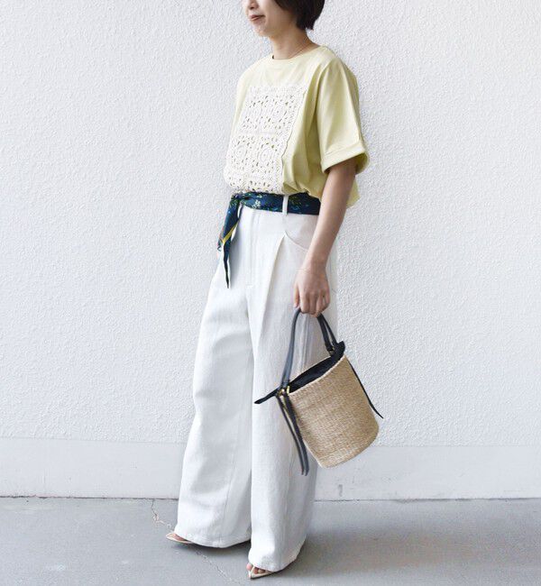 SHIPS for women「【WEB限定】〈汗染み防止/手洗い可能〉クロシェ レース ドッキング ショート スリーブ TEE」|Tシャツ・カットソー|