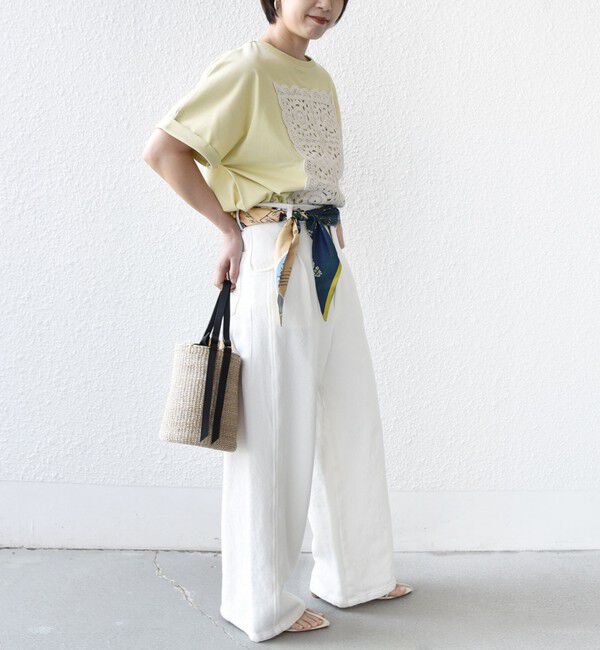 SHIPS for women「【WEB限定】〈汗染み防止/手洗い可能〉クロシェ レース ドッキング ショート スリーブ TEE」|Tシャツ・カットソー|