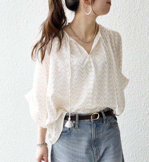 SHIPS any「SHIPS any:〈洗濯機可能〉ラメ ジャカード タッセル スキッパー ブラウス」|シャツ・ブラウス|