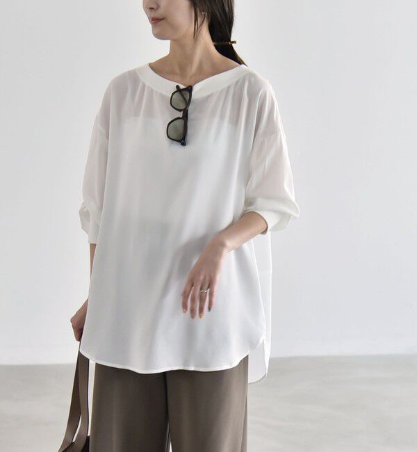 quaranciel「《予約》quaranciel:〈手洗い可能〉ジョーゼット リブ オーバーサイズ ブラウス」|シャツ・ブラウス|オフホワイト