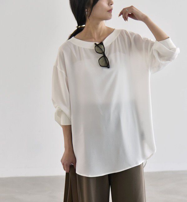 quaranciel「《予約》quaranciel:〈手洗い可能〉ジョーゼット リブ オーバーサイズ ブラウス」|シャツ・ブラウス|