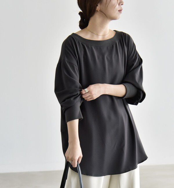 quaranciel「《予約》quaranciel:〈手洗い可能〉ジョーゼット リブ オーバーサイズ ブラウス」|シャツ・ブラウス|