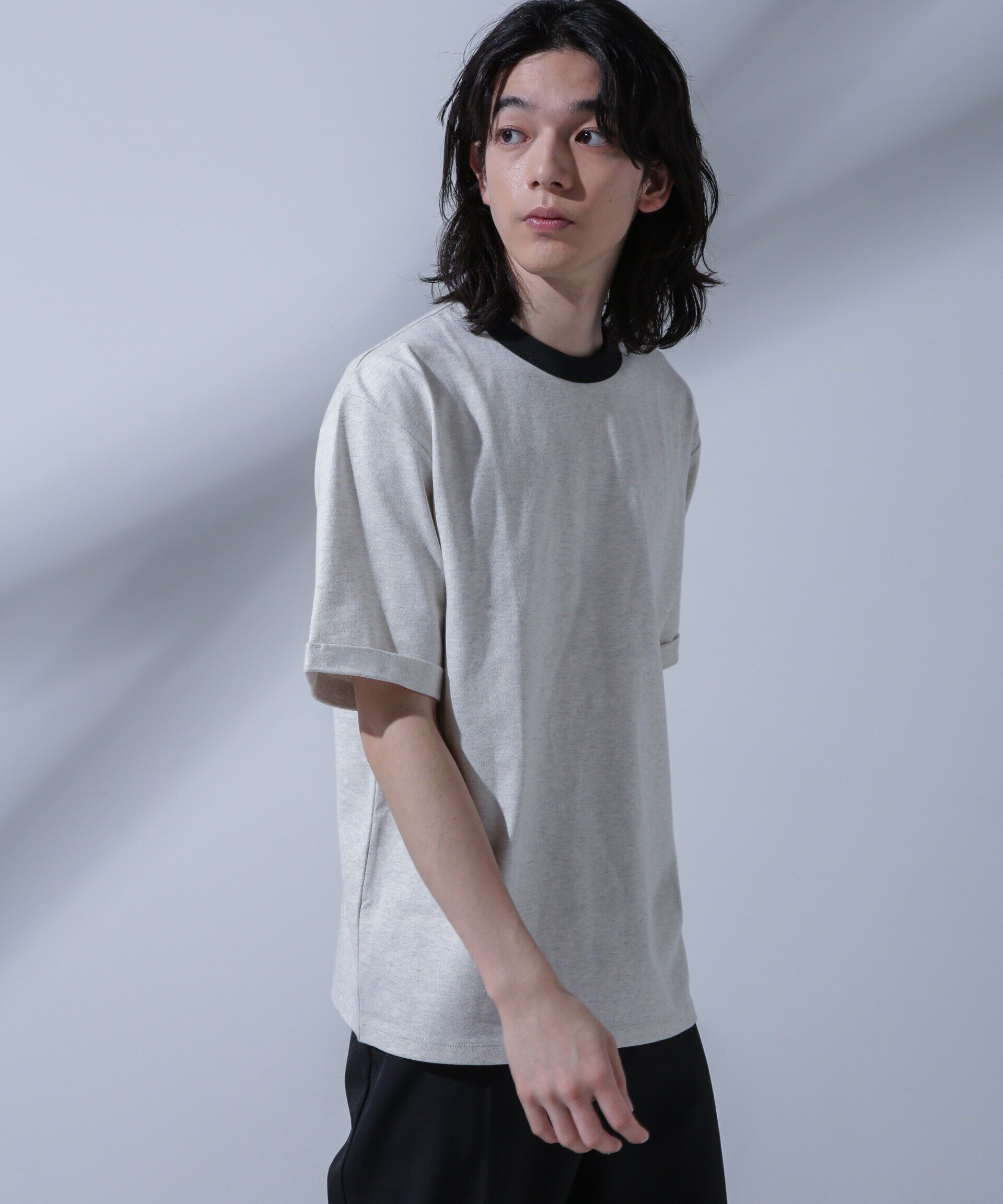 NANO universe「Anti Soaked 汗染み防止 リンガーネックTシャツ」|Tシャツ・カットソー|