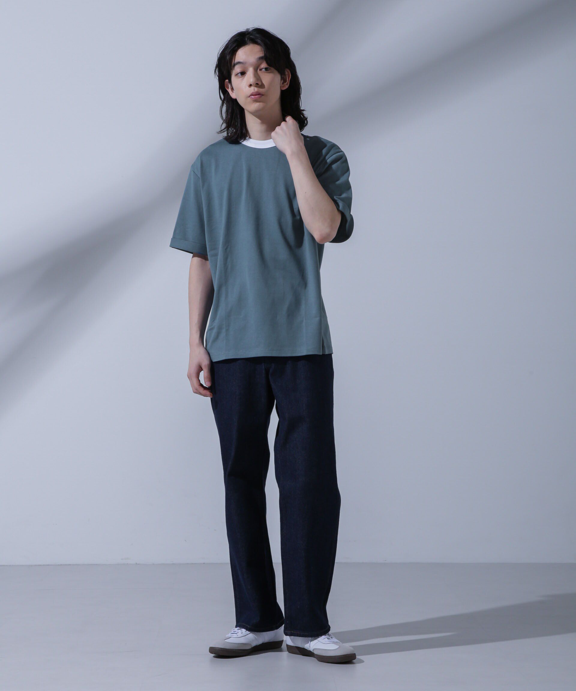 NANO universe「Anti Soaked 汗染み防止 リンガーネックTシャツ」|Tシャツ・カットソー|