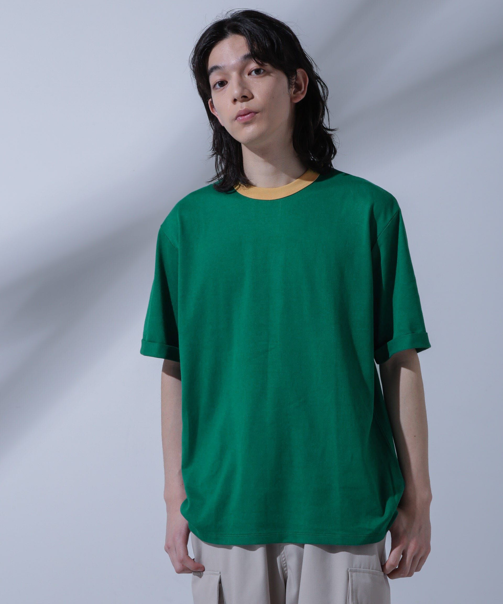 NANO universe「Anti Soaked 汗染み防止 リンガーネックTシャツ」|Tシャツ・カットソー|