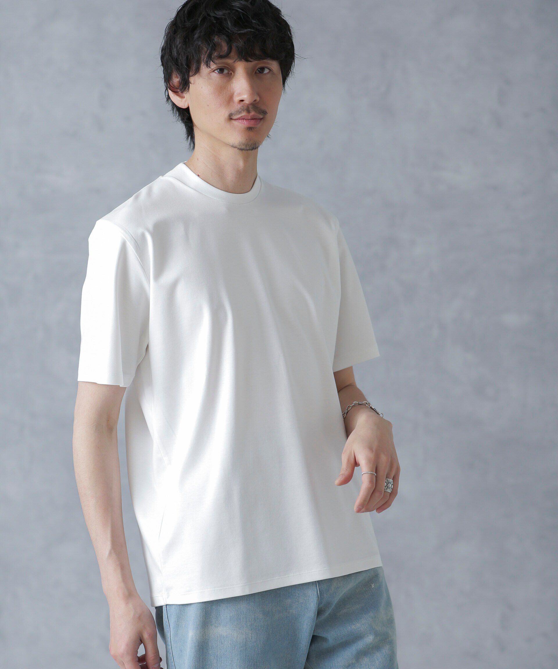 nano･universe「ジャケT(R)プレミアム クルーネック 半袖」|Tシャツ・カットソー|ホワイト
