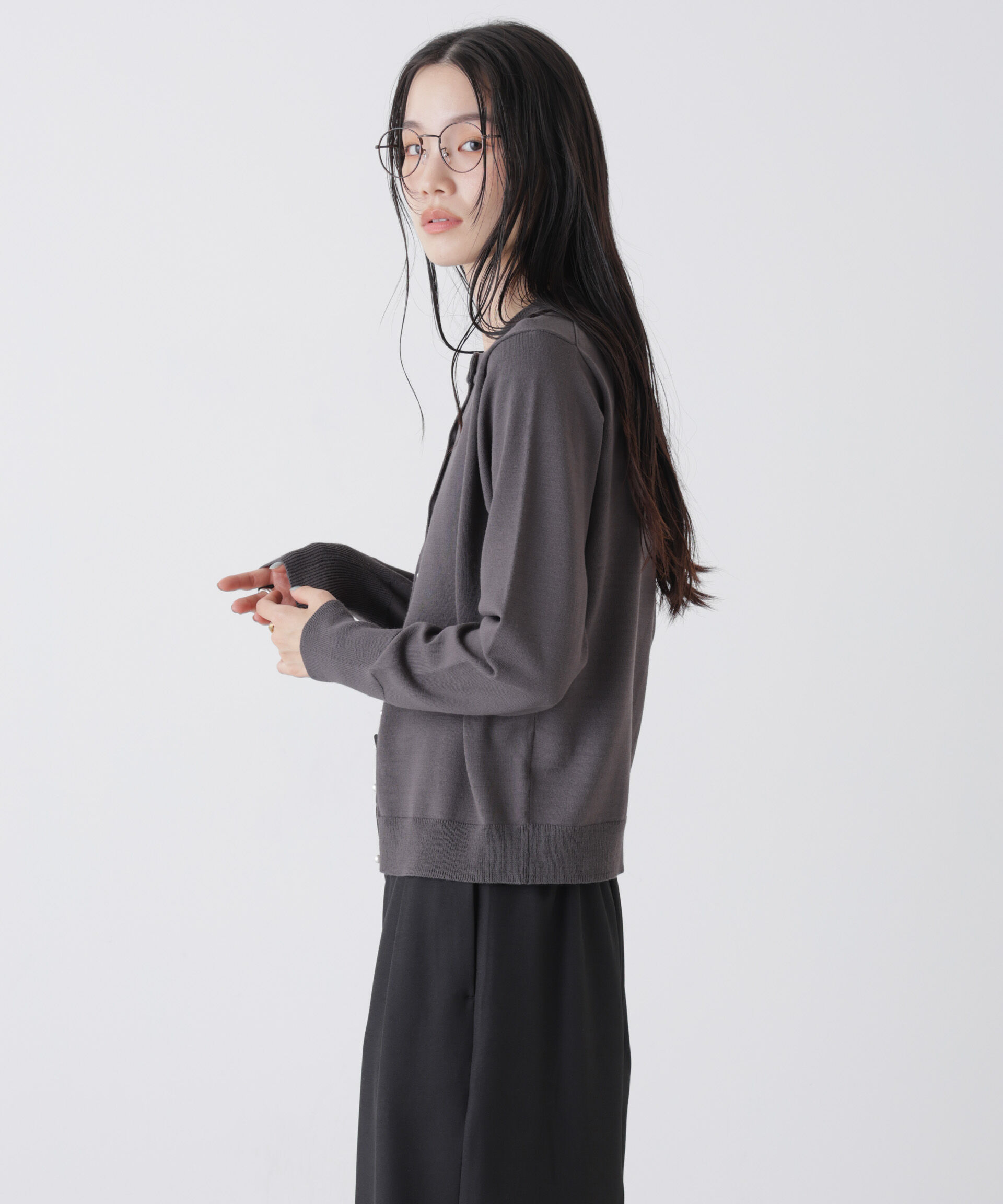 nano･universe「洗濯機洗可バンブーレーヨンニット パールボタンカーディガン」|ニット・セーター|