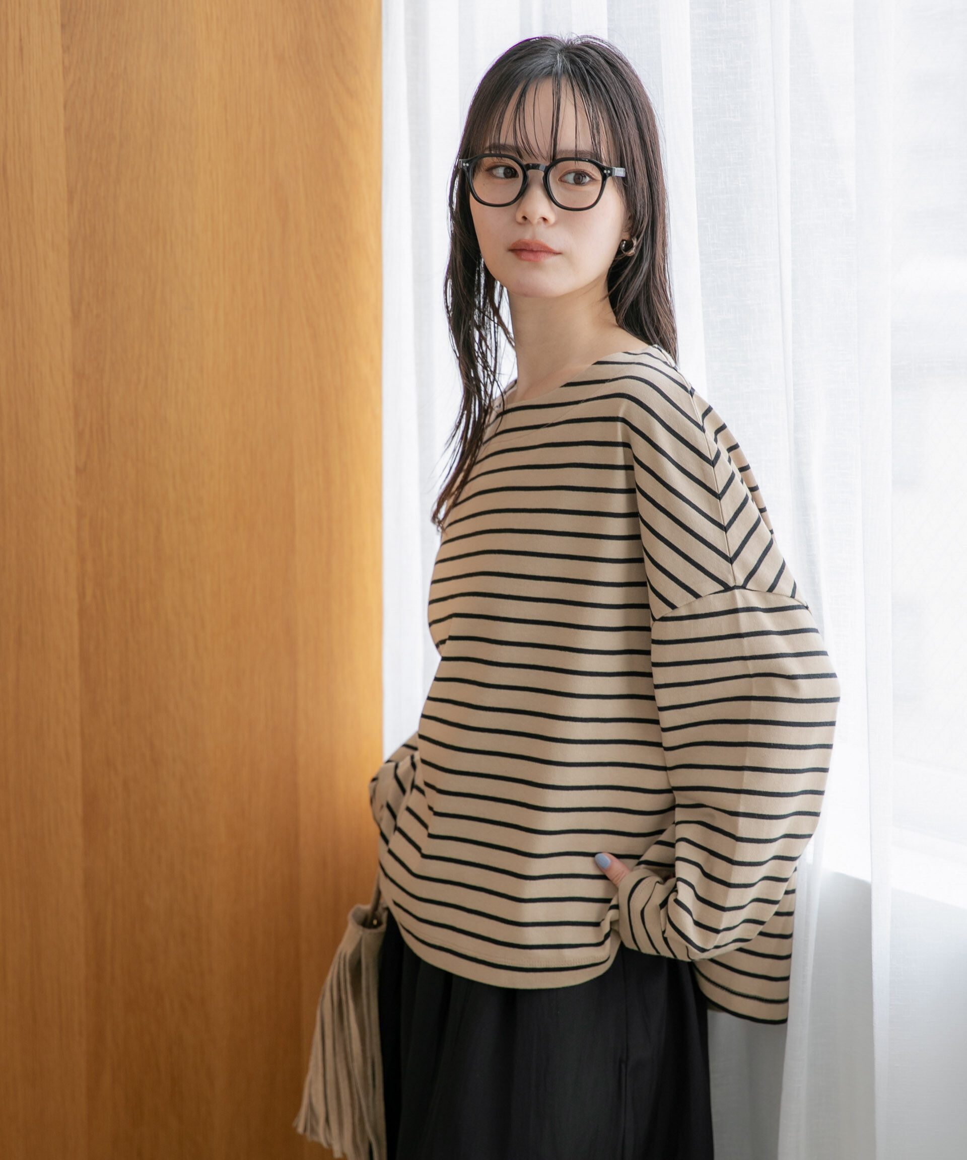 NANO universe「WEB限定/ボーダーワイドドロップトップス」|Tシャツ・カットソー|