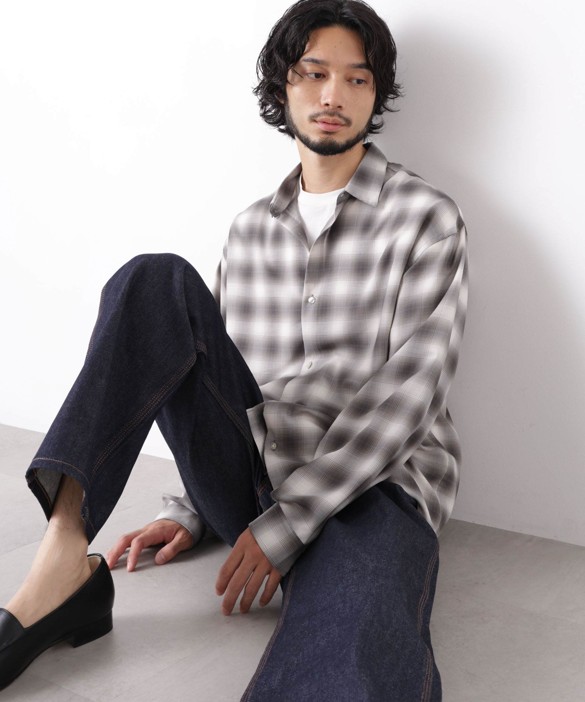  「｢OtoNANO｣LIM-BRESS クリアチェックワイドシャツ 長袖」|シャツ・ブラウス|