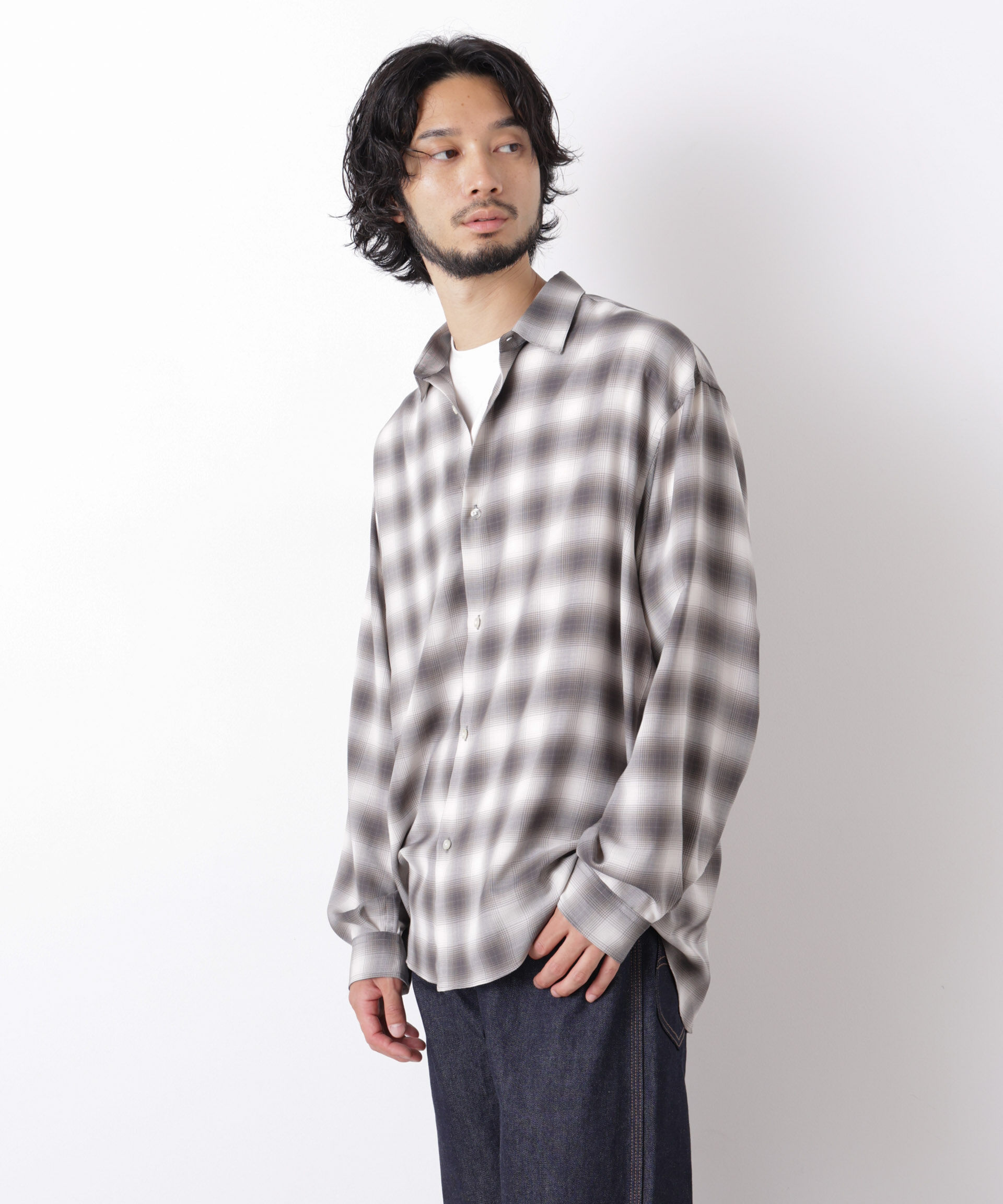  「｢OtoNANO｣LIM-BRESS クリアチェックワイドシャツ 長袖」|シャツ・ブラウス|