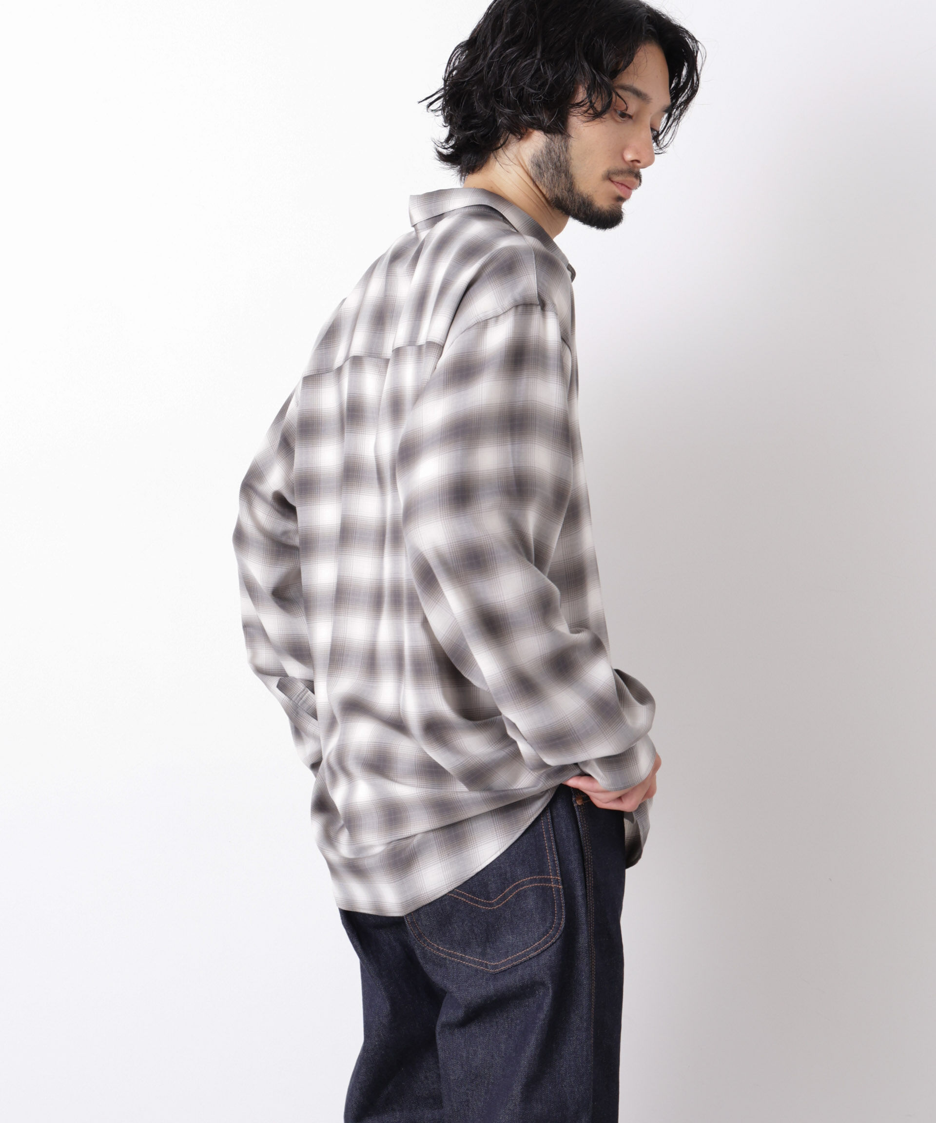  「｢OtoNANO｣LIM-BRESS クリアチェックワイドシャツ 長袖」|シャツ・ブラウス|