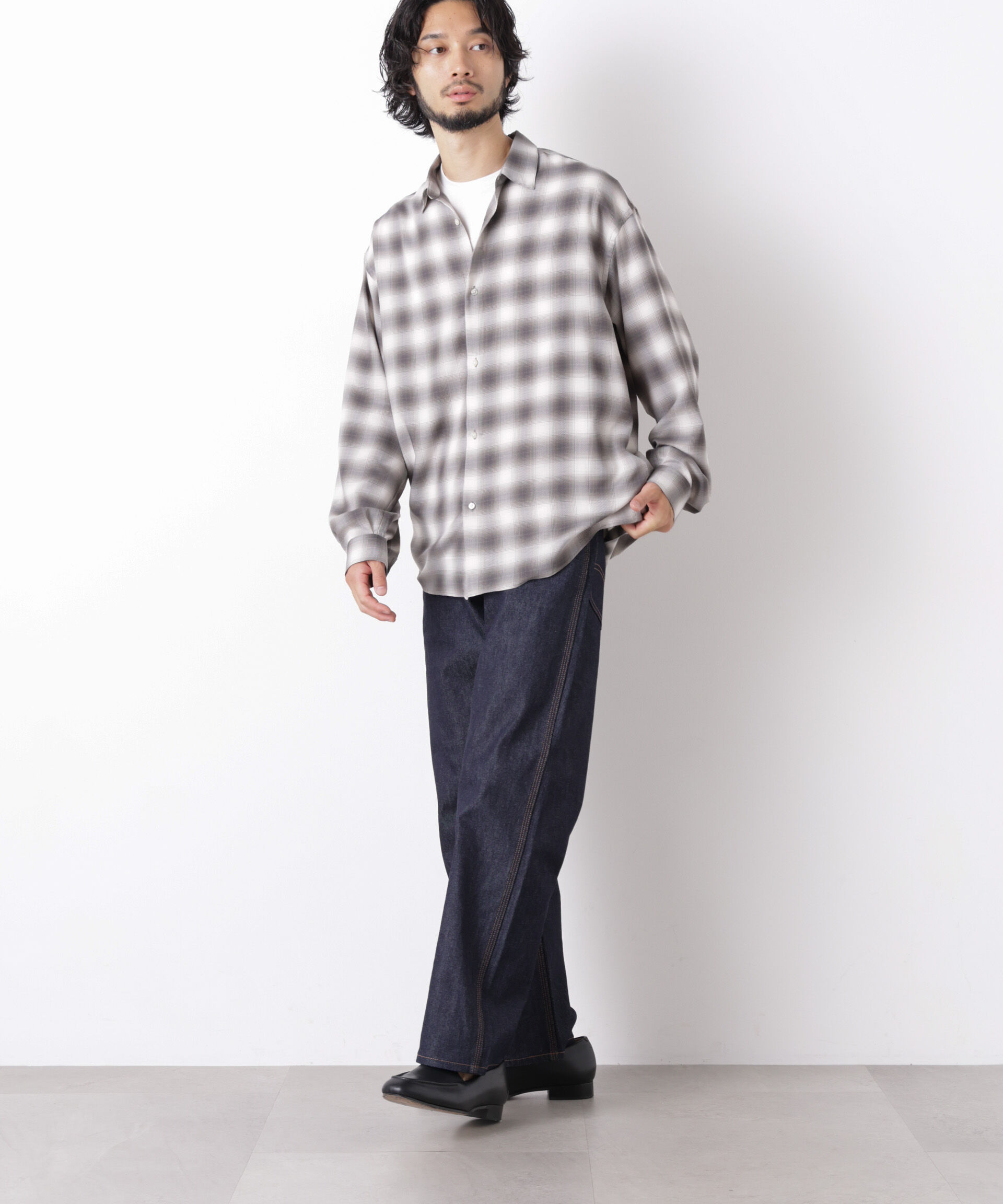  「｢OtoNANO｣LIM-BRESS クリアチェックワイドシャツ 長袖」|シャツ・ブラウス|