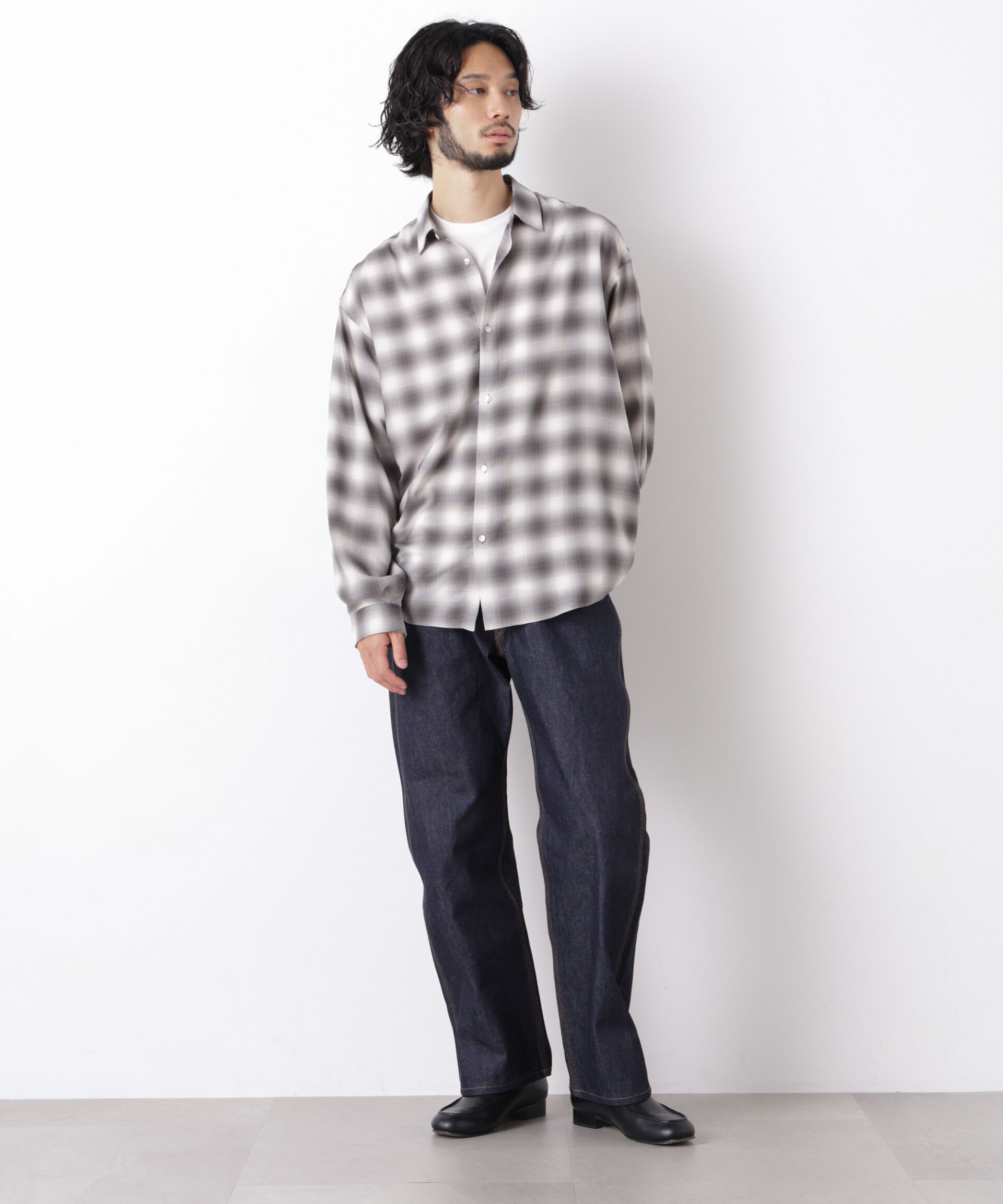  「｢OtoNANO｣LIM-BRESS クリアチェックワイドシャツ 長袖」|シャツ・ブラウス|