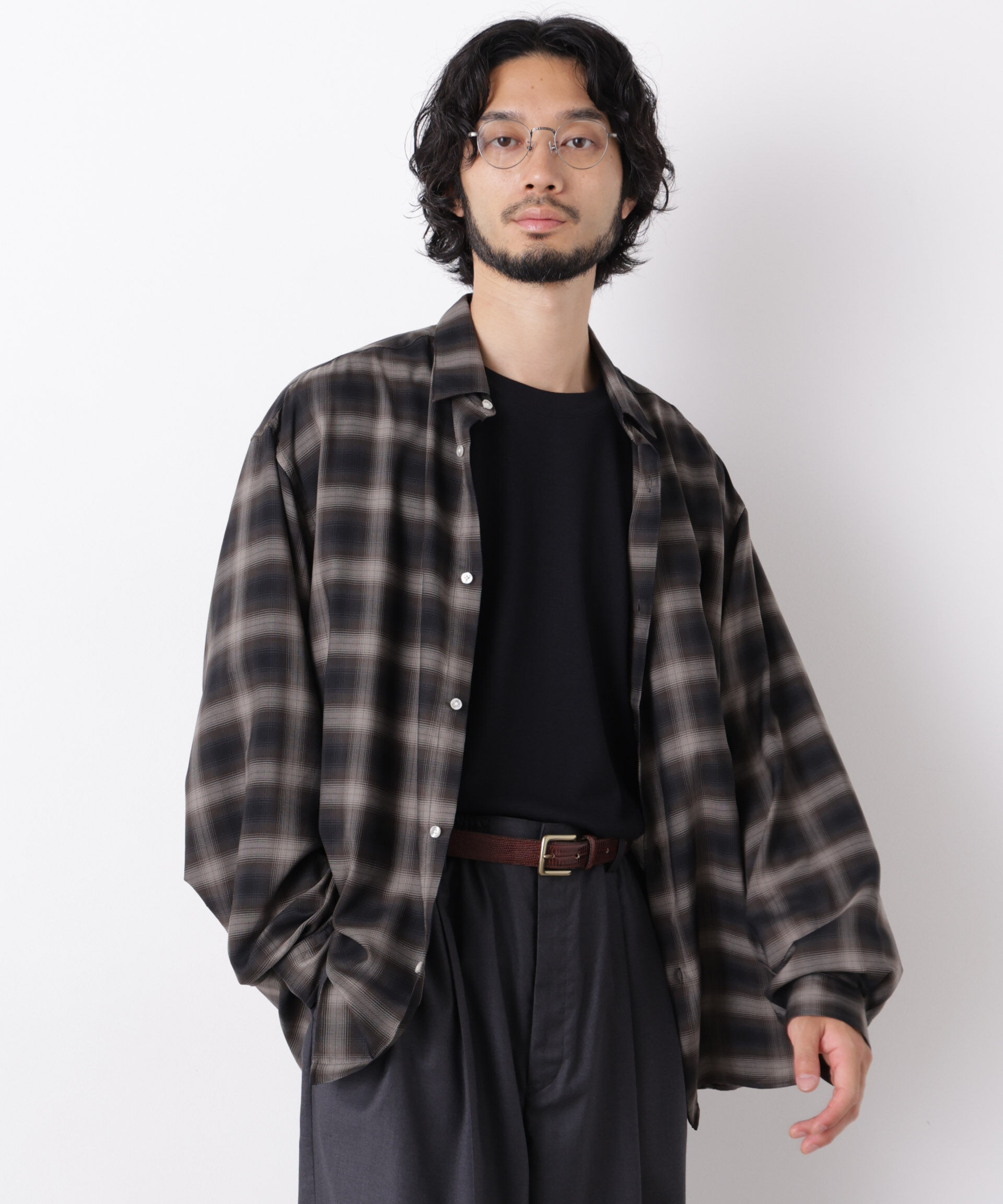  「｢OtoNANO｣LIM-BRESS クリアチェックワイドシャツ 長袖」|シャツ・ブラウス|