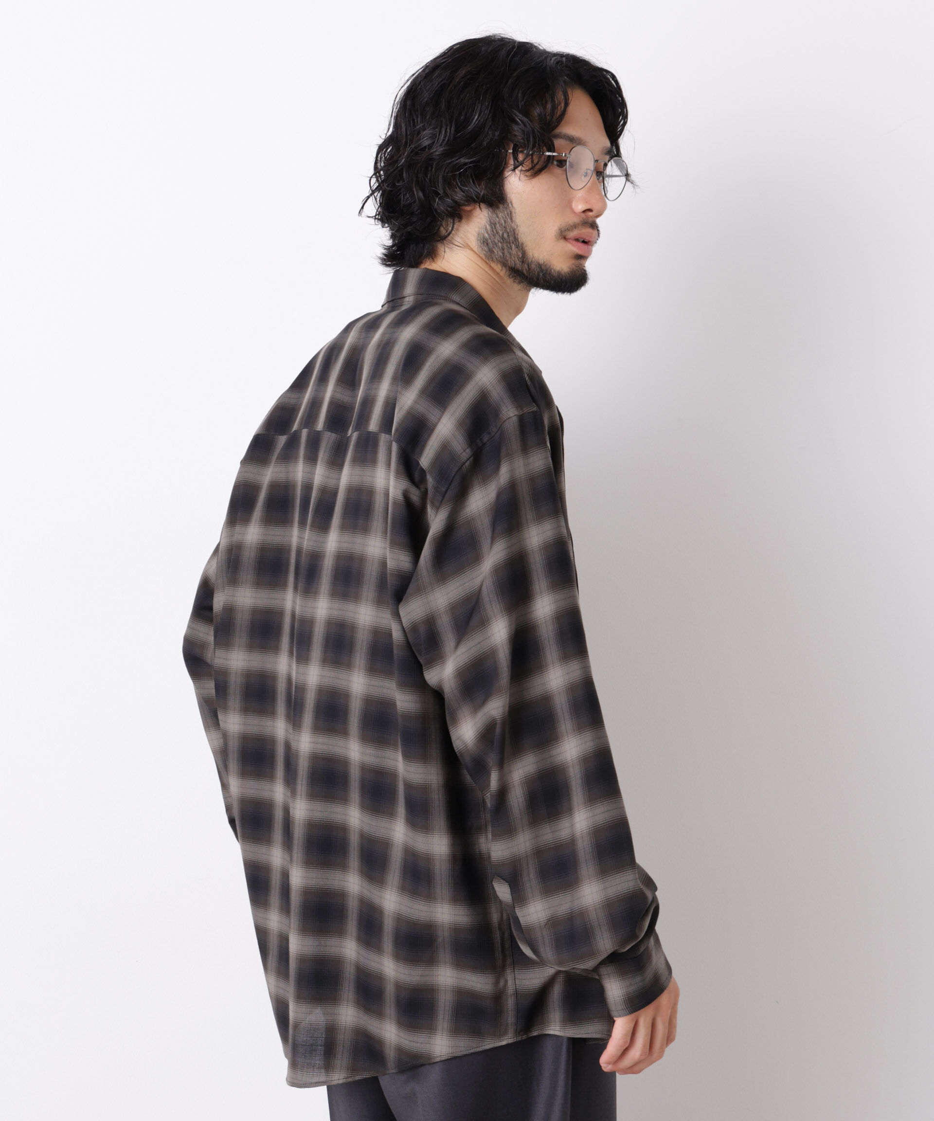  「｢OtoNANO｣LIM-BRESS クリアチェックワイドシャツ 長袖」|シャツ・ブラウス|
