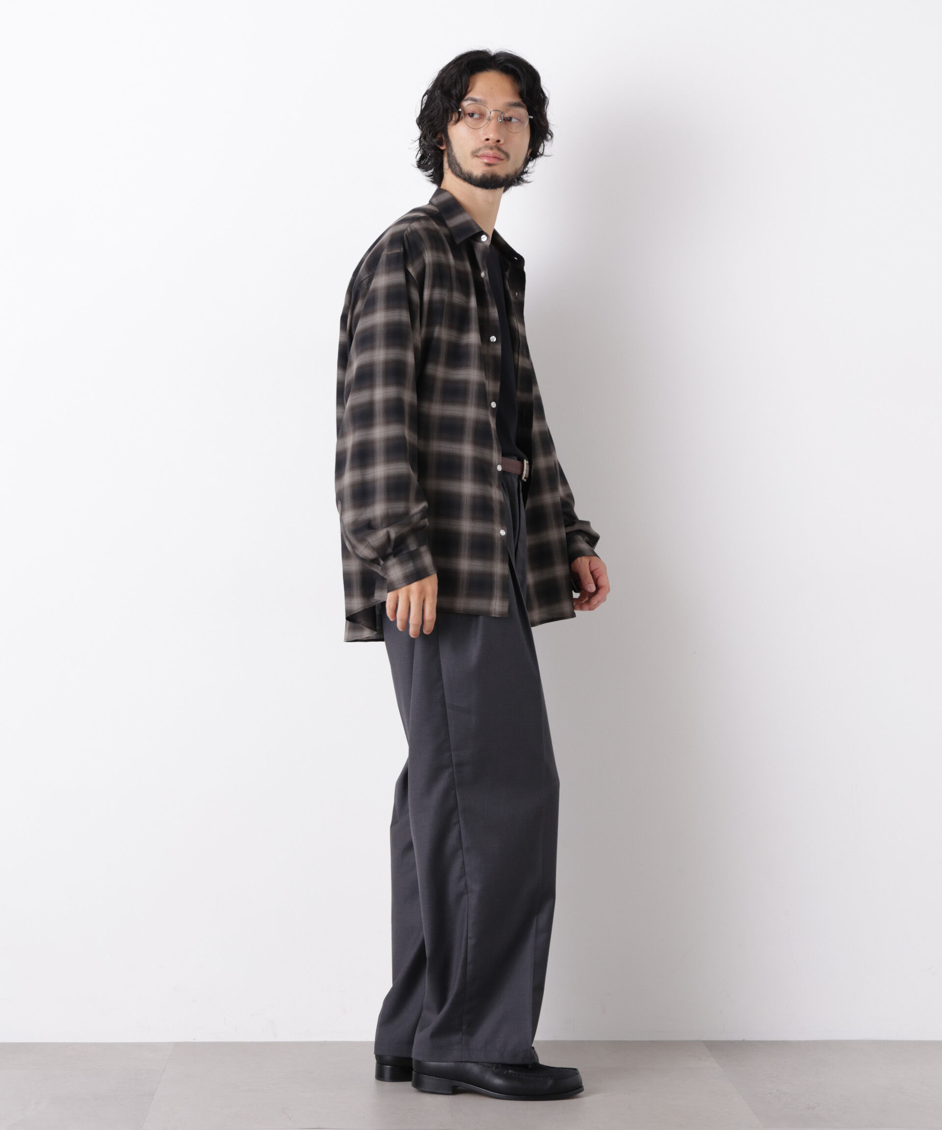  「｢OtoNANO｣LIM-BRESS クリアチェックワイドシャツ 長袖」|シャツ・ブラウス|