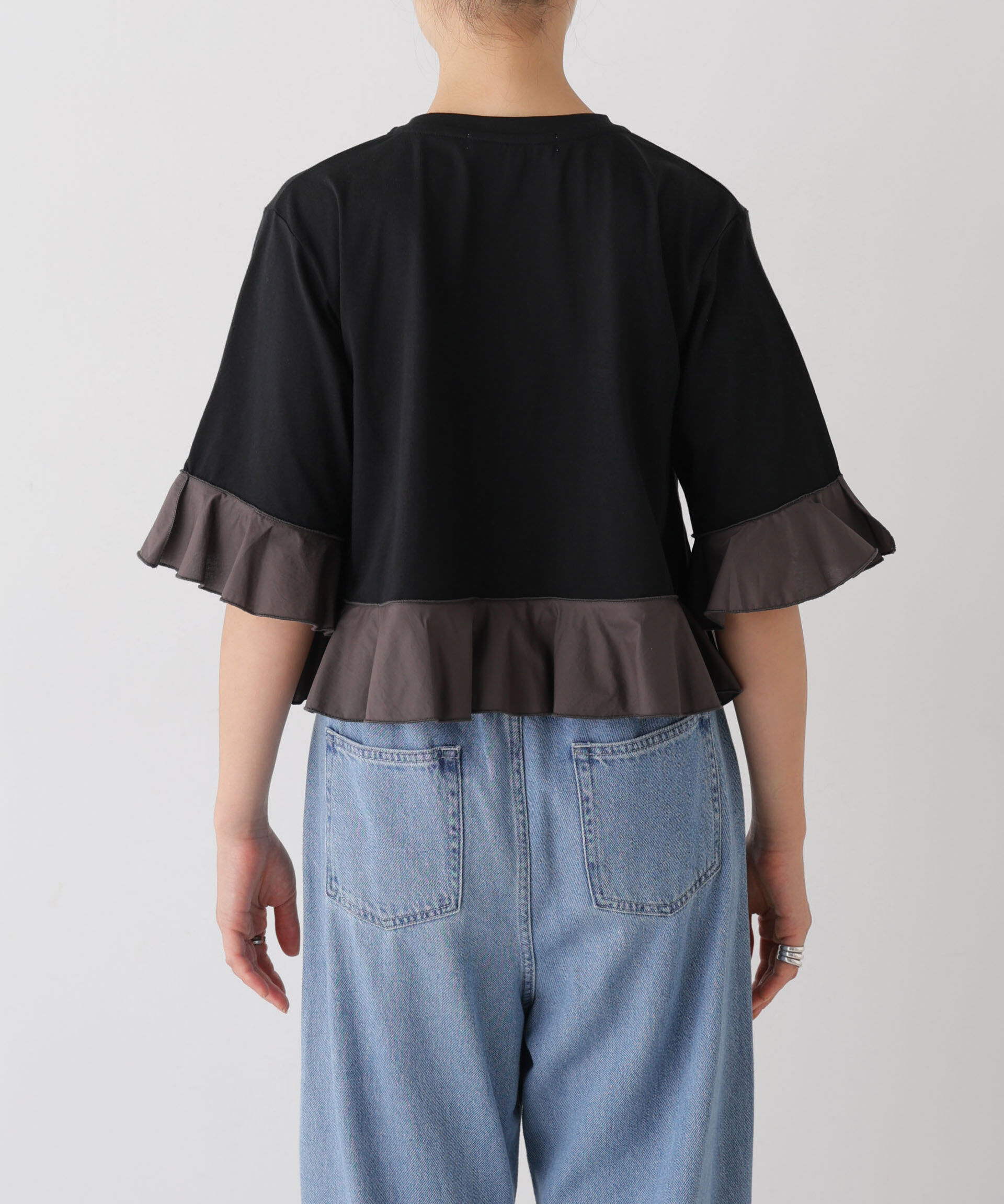 NANO universe「異素材フリルコンビペプラムカットトップス」|Tシャツ・カットソー|