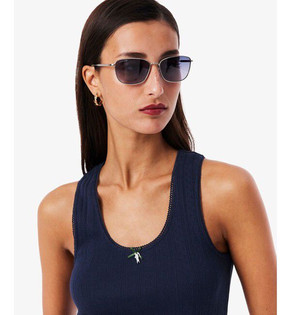 LACOSTE「レース調 ポワンテルニット リボンタンクトップ」|Tシャツ・カットソー|ネイビー