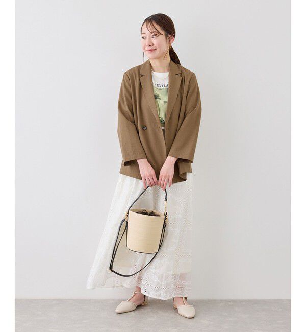 Rope&rsquo;Picnic「【cahoさんコラボ】低身長・小柄さんサイズ エアリーリネンライク ダブルジャケット」|テーラードジャケット|