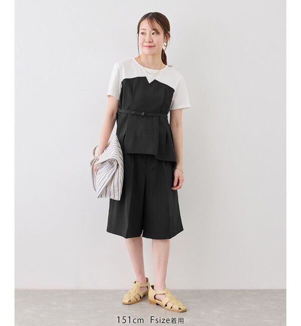 Rope&rsquo;Picnic「【cahoさんコラボ】低身長・小柄さんサイズ エアリーリネンライク ドッキングカットトップス」|Tシャツ・カットソー|