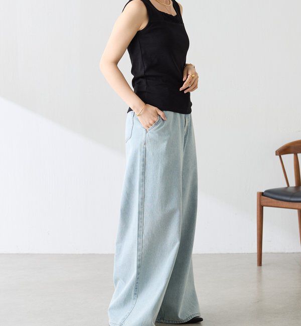  「【万能インナー】 シアー切り替えスクエアタンクトップ」|Tシャツ・カットソー|