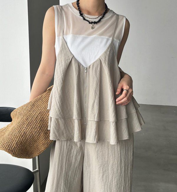  「【1枚で華奢見え華やか！】フリルキャミサロペット」|ワンピース|