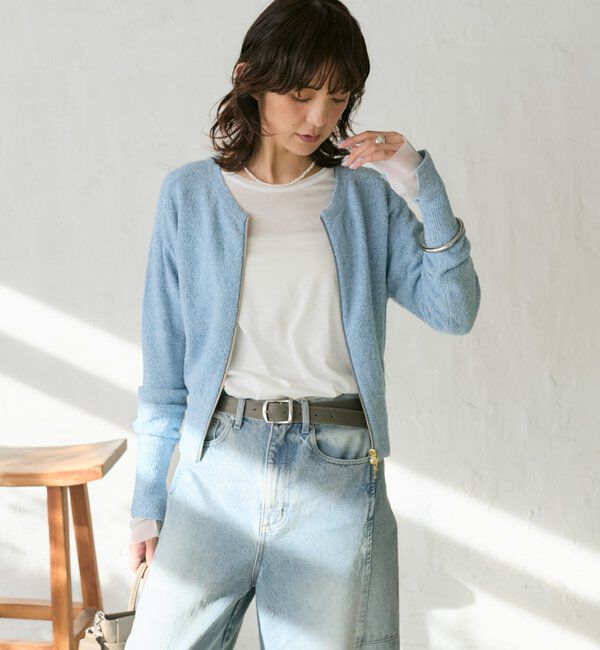  「【大人のこなれ感】メランジブークレーZIPニット」|カーディガン|